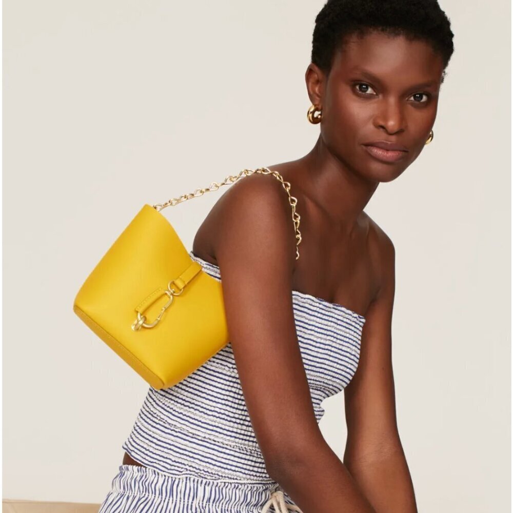 Zac Posen Belay Mini Hobo Bag Crossbody Convertible Purse Leather Square Yellow